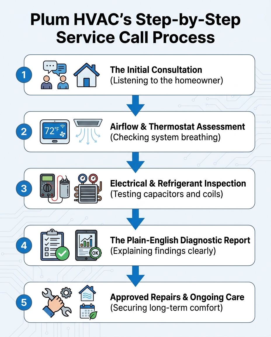 Plum HVAC's Step-by-Step Service Call Process