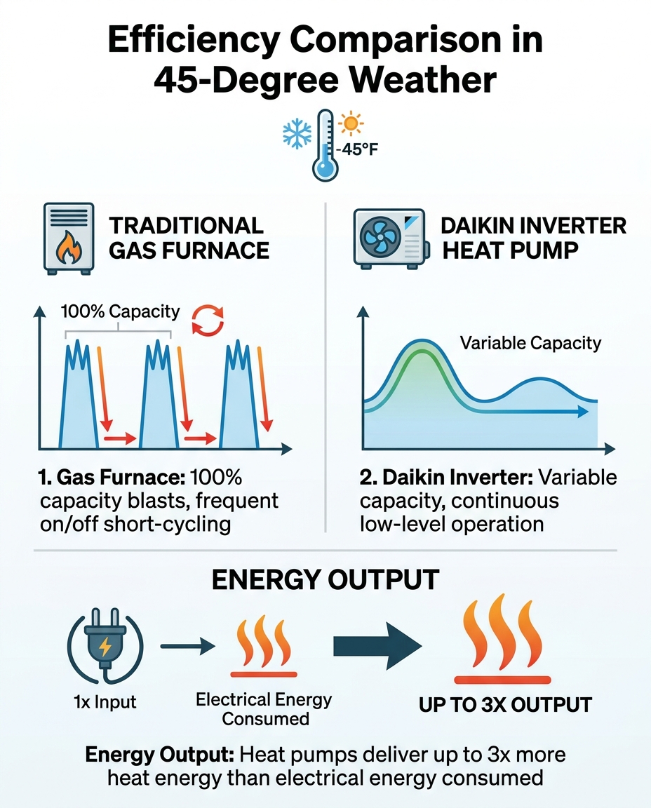 Efficiency Comparison in 45-Degree Weather