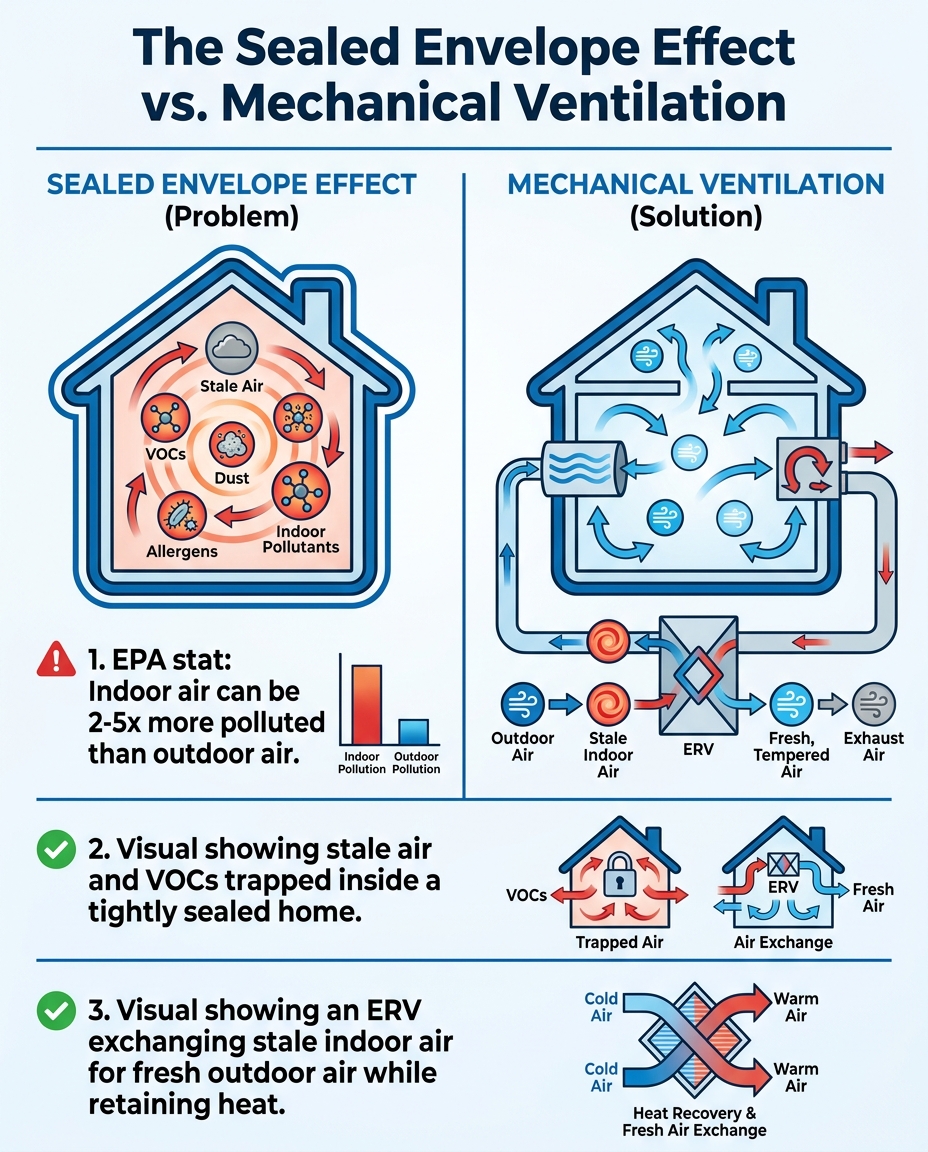 The Sealed Envelope Effect vs. Mechanical Ventilation