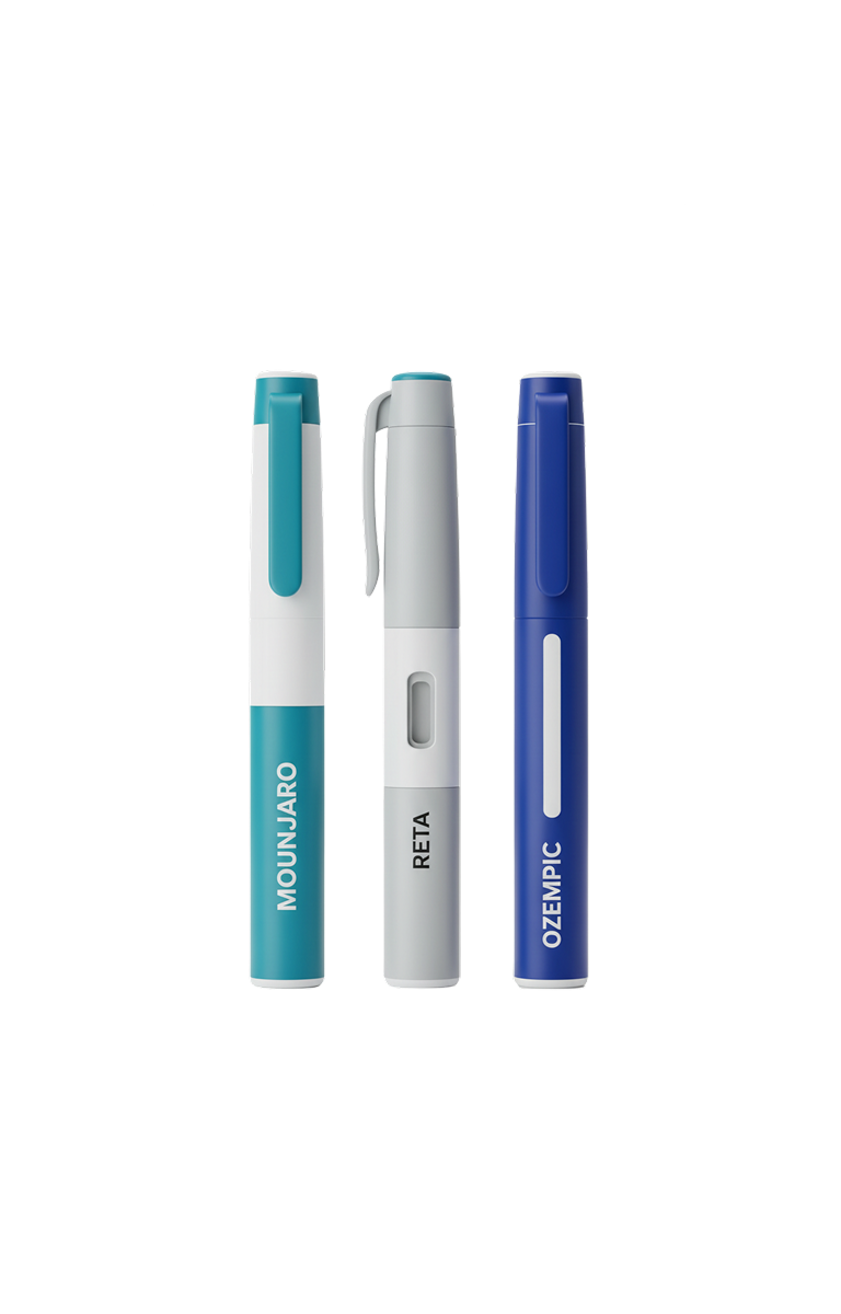 Side-by-side comparison chart showing retatrutide 28.7% weight loss versus semaglutide Wegovy 15% and tirzepatide Mounjaro 22.5% from clinical trial data