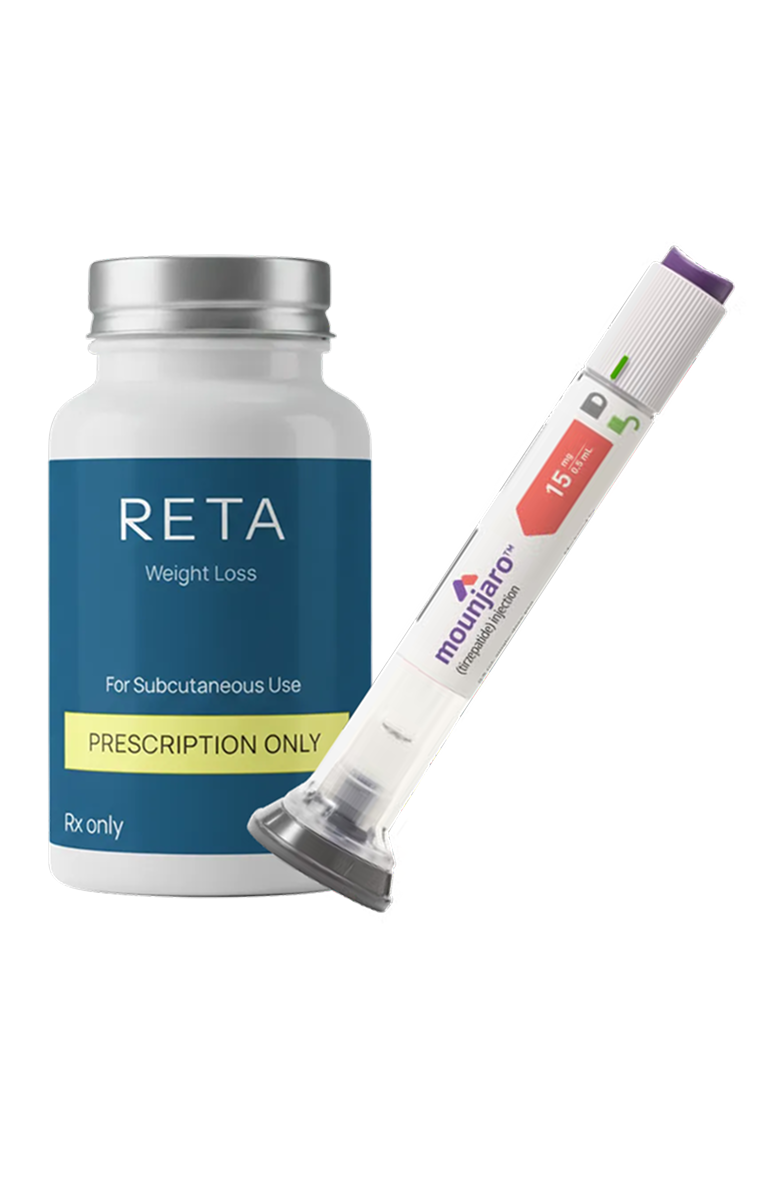 Clinical trial comparison showing Retatrutide investigational drug 28.7% weight loss versus FDA-approved Tirzepatide 20.9% weight loss from Phase 3 studies