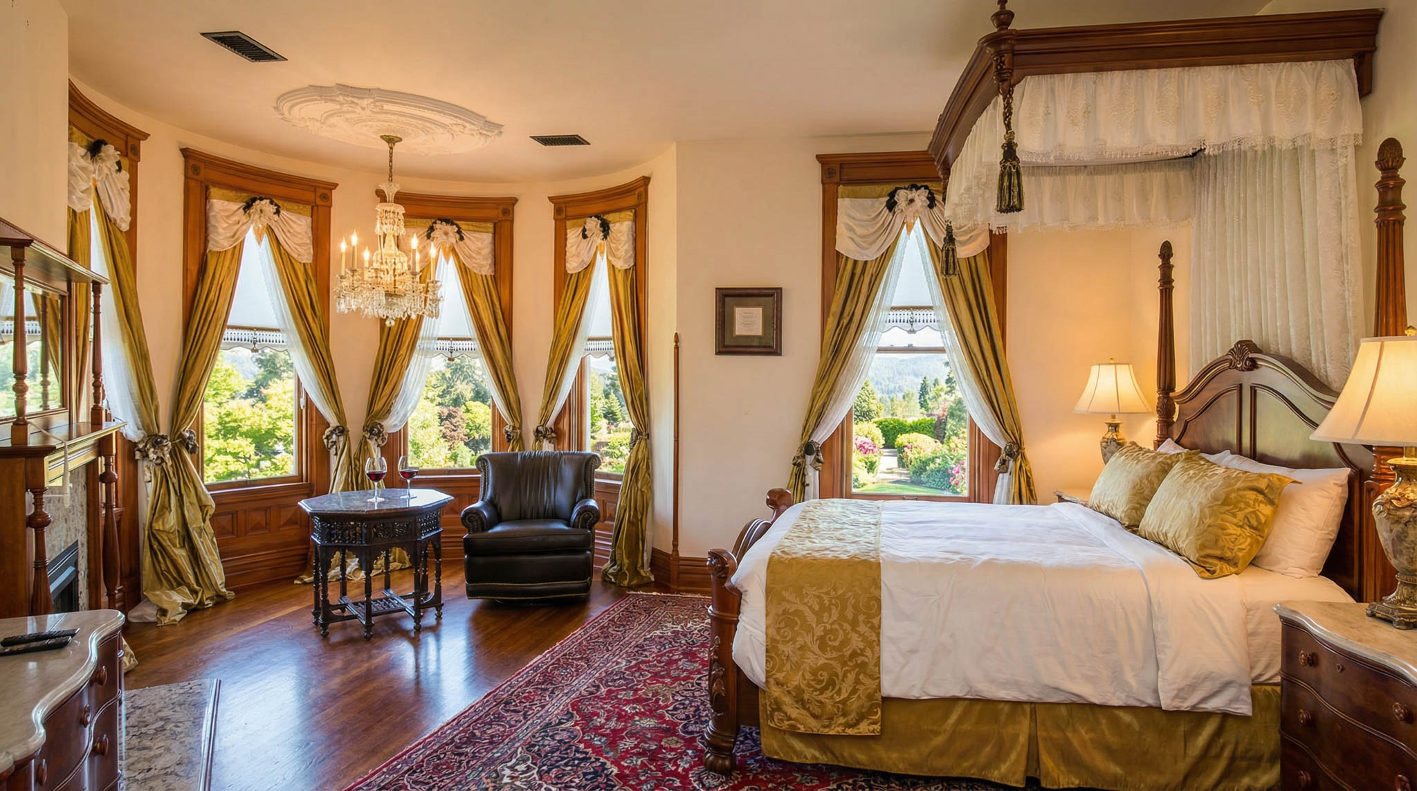 A modern blue house nestled among lush green trees and hills under a cloudy sky, surrounded by tranquil nature.