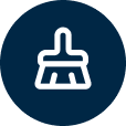 White paintbrush icon inside a dark blue circle.