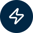 White lightning bolt icon inside a dark blue circle.
