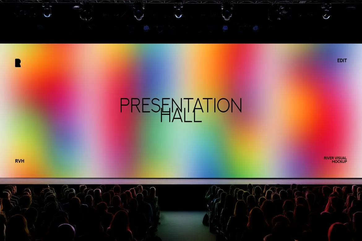 A large screen with the words presentation on it.