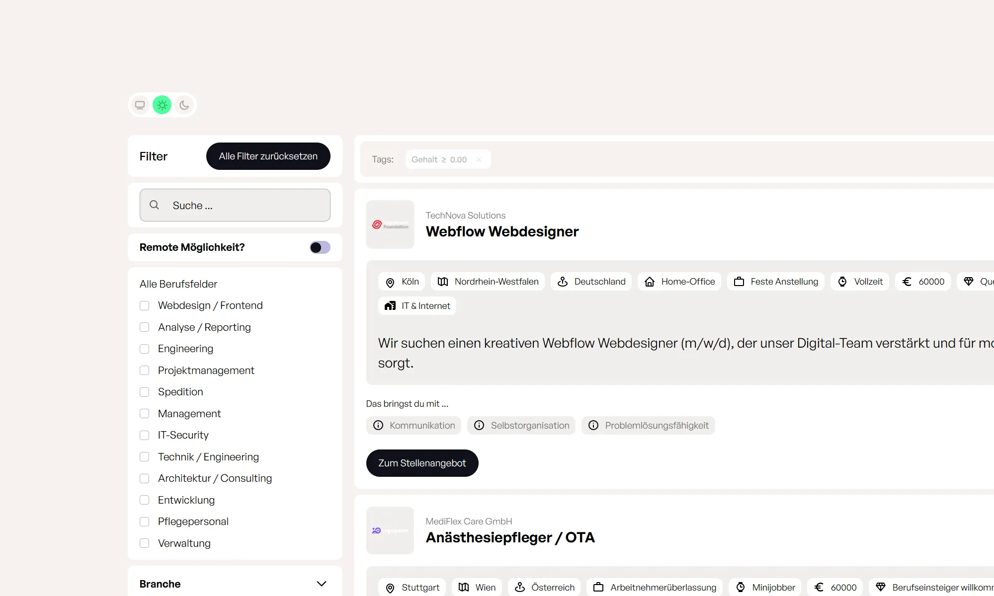Screenshot: Webflow Editor mit CMS-Einträgen