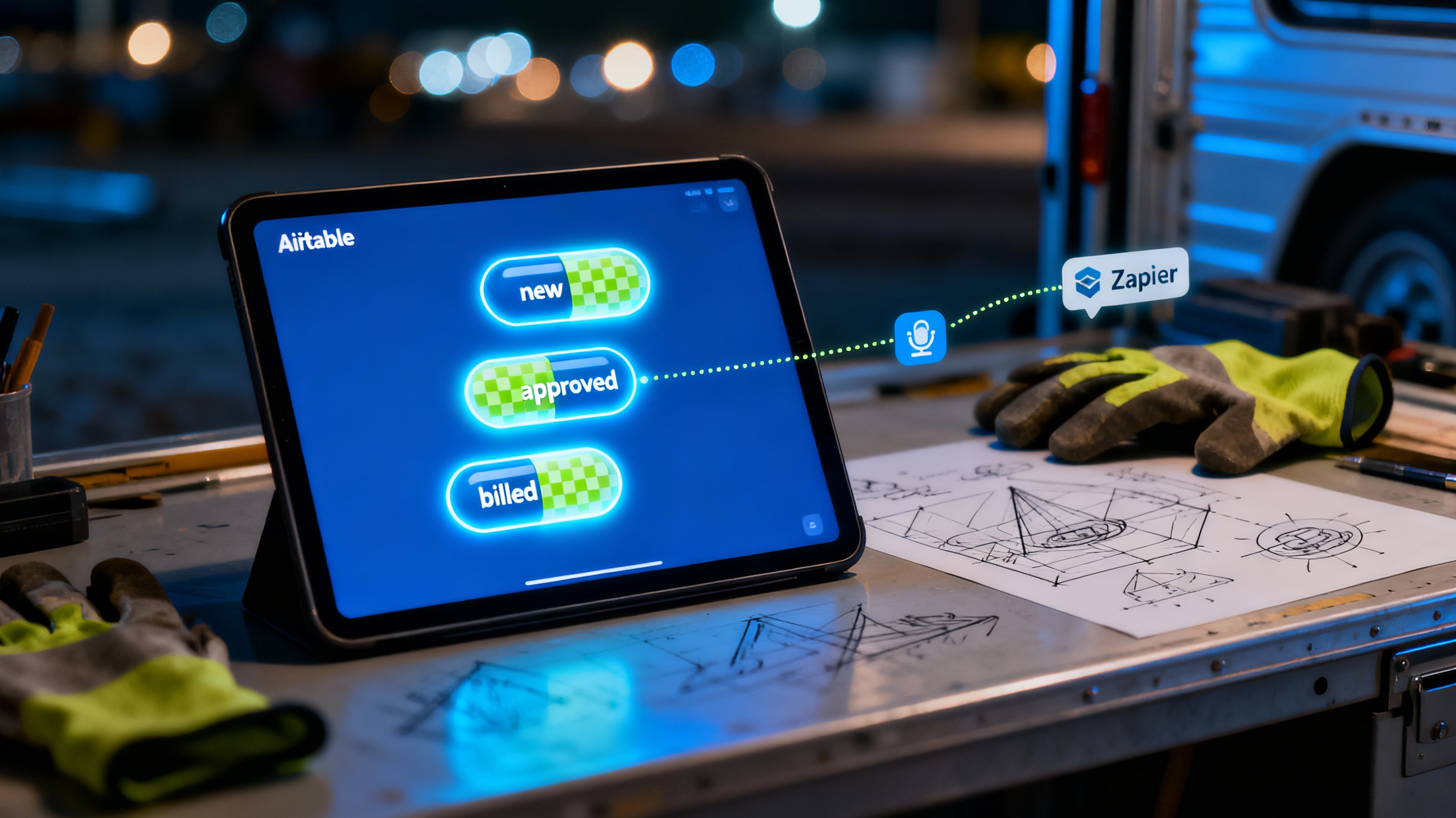 Change order intake flow with simple stage icons and reminder nudges