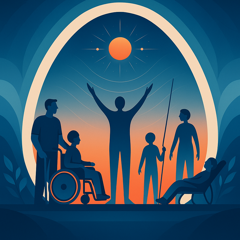 An illustration of a person with multiple arms and motions suggestion many tpes.