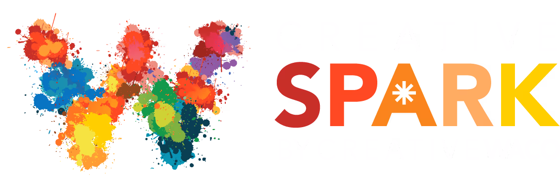 Colorful splash design with the text Creative Spark by Creative Mornings.