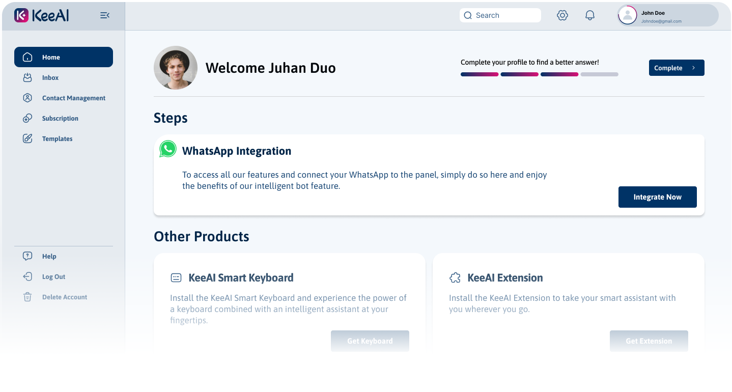 KeeAI Dashboard - Inbox Page
