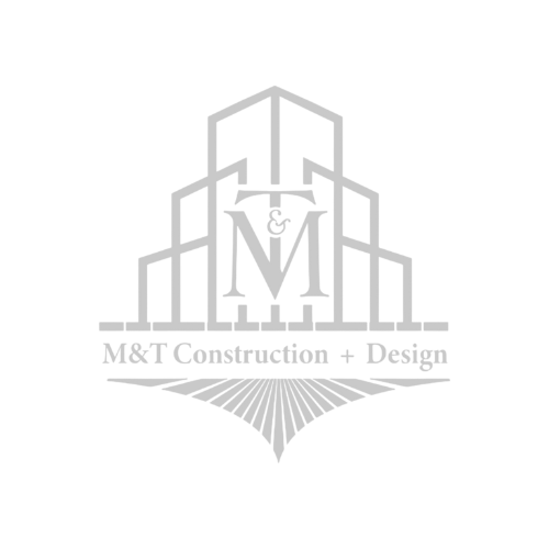 Logo featuring stylized building outlines with letters 'M & T' centered above the text 'M&T Construction + Design'.