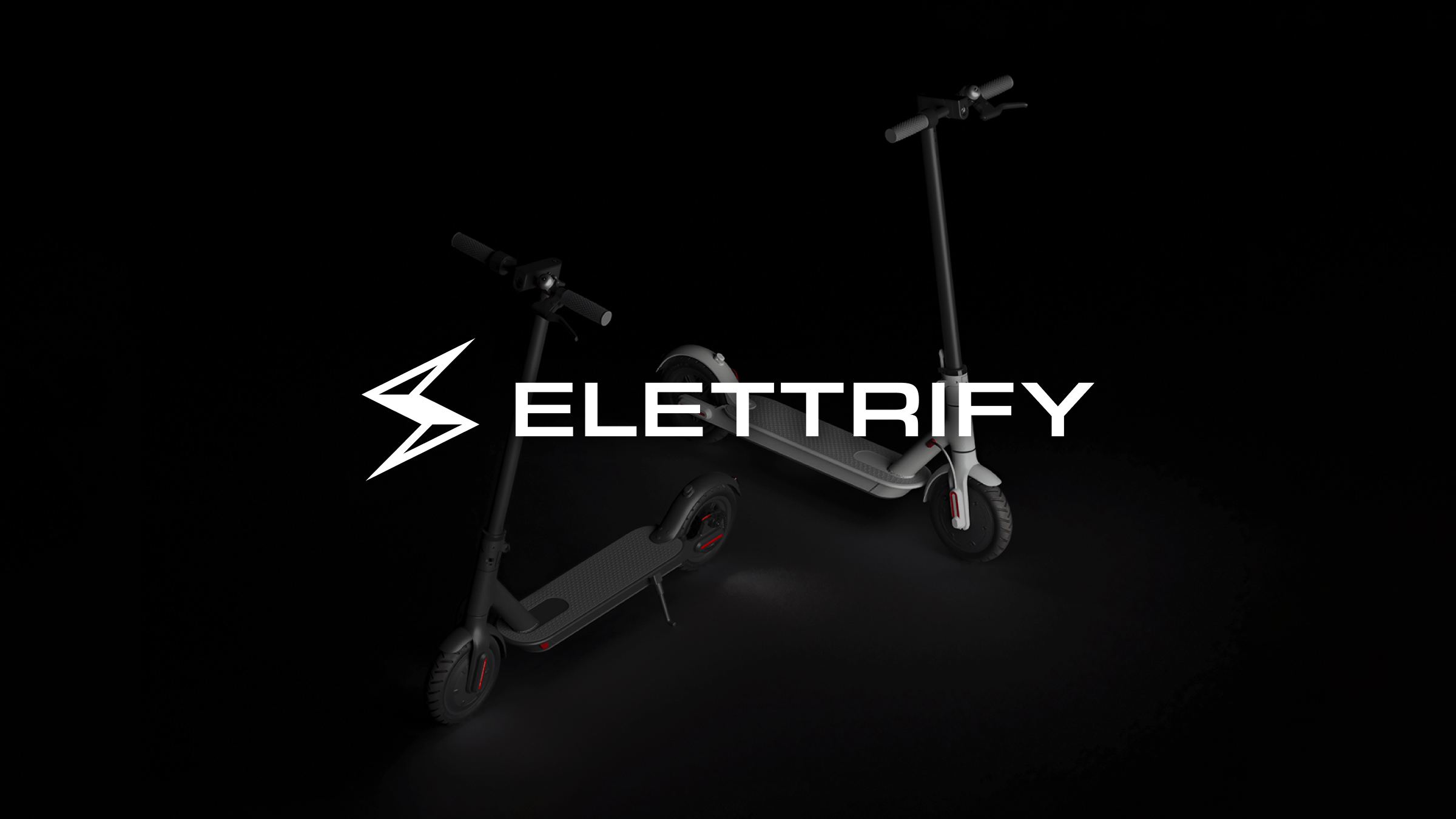 "Elettrify e-scooter rental service brand logo with black electric scooters on dark background showcasing urban mobility and sustainable transport solutions