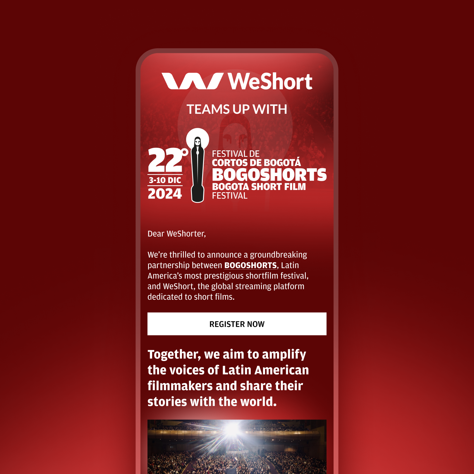 WeShort short film streaming platform Times Square billboard advertisement featuring award-winning film 'De L'Amour Perdu' in New York City digital display