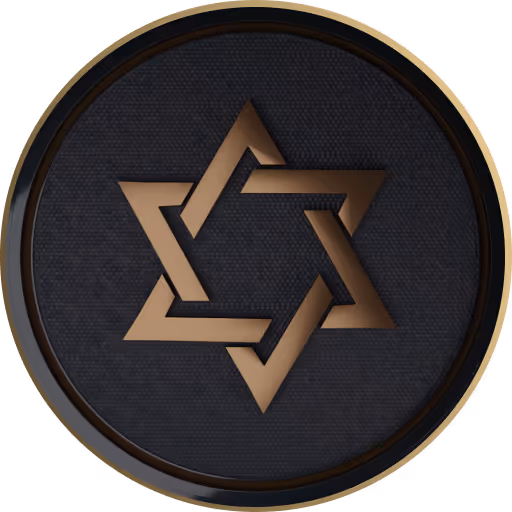 Bronze Star of David symbol on dark circular background with gold border