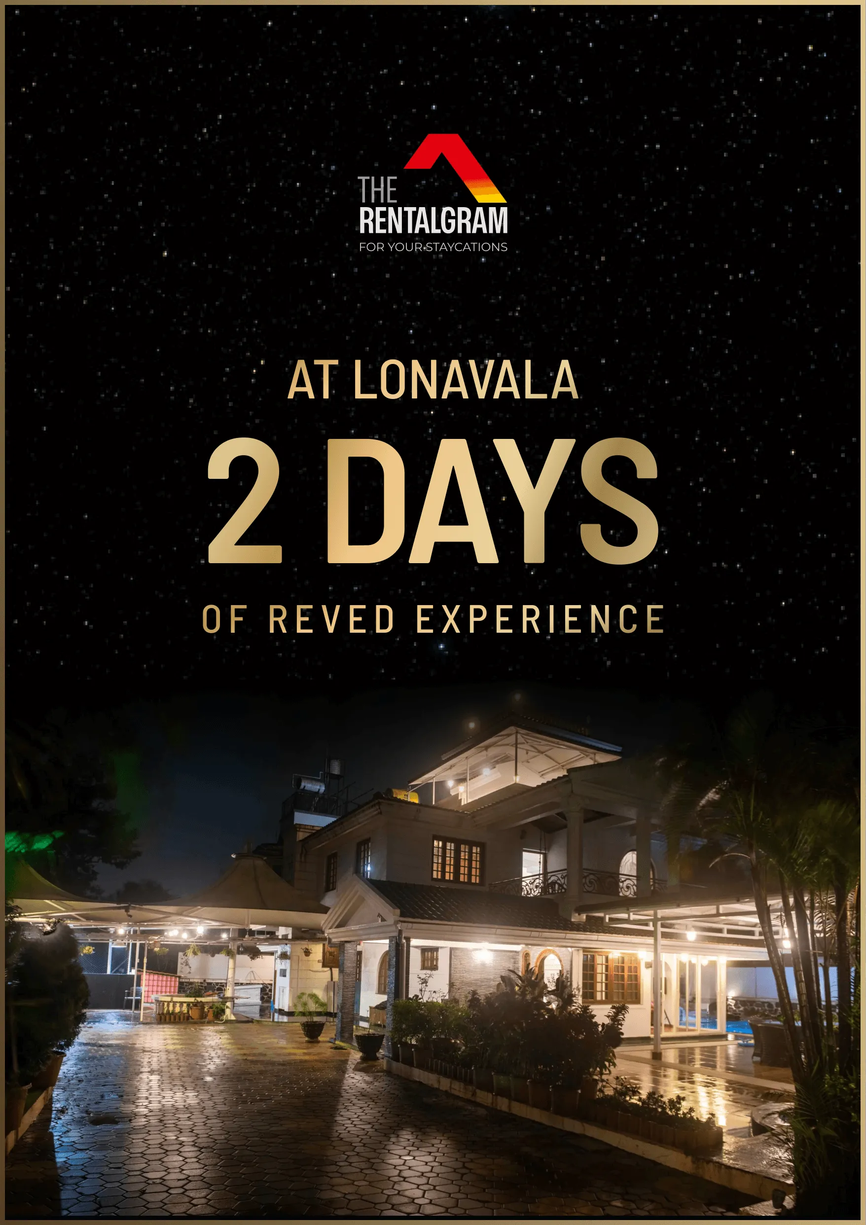 Luxurious rental property in Lonavala at night with illuminated buildings