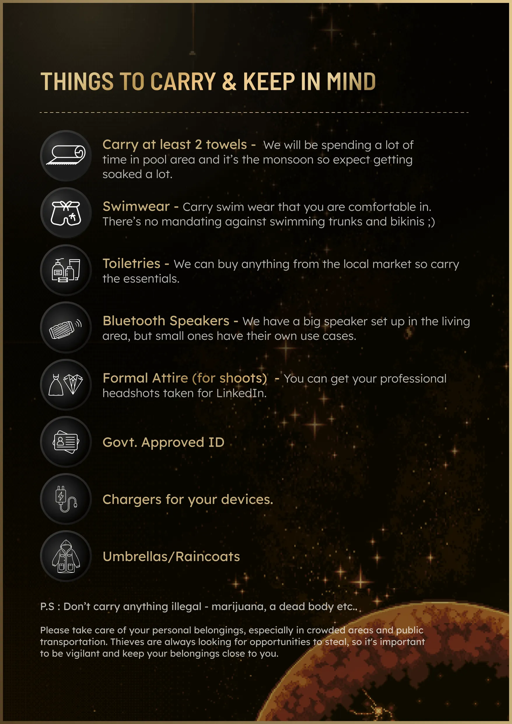 Checklist of essential items to carry for a trip with travel tips
