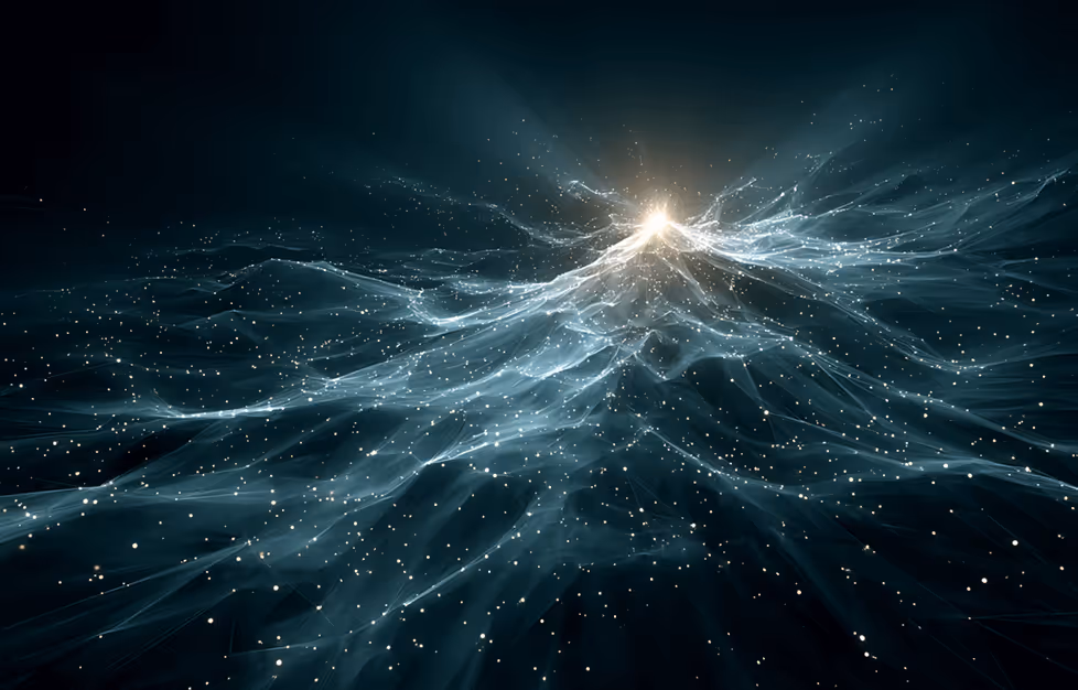 Luminous ethereal energy waves spreading across dark cosmic background