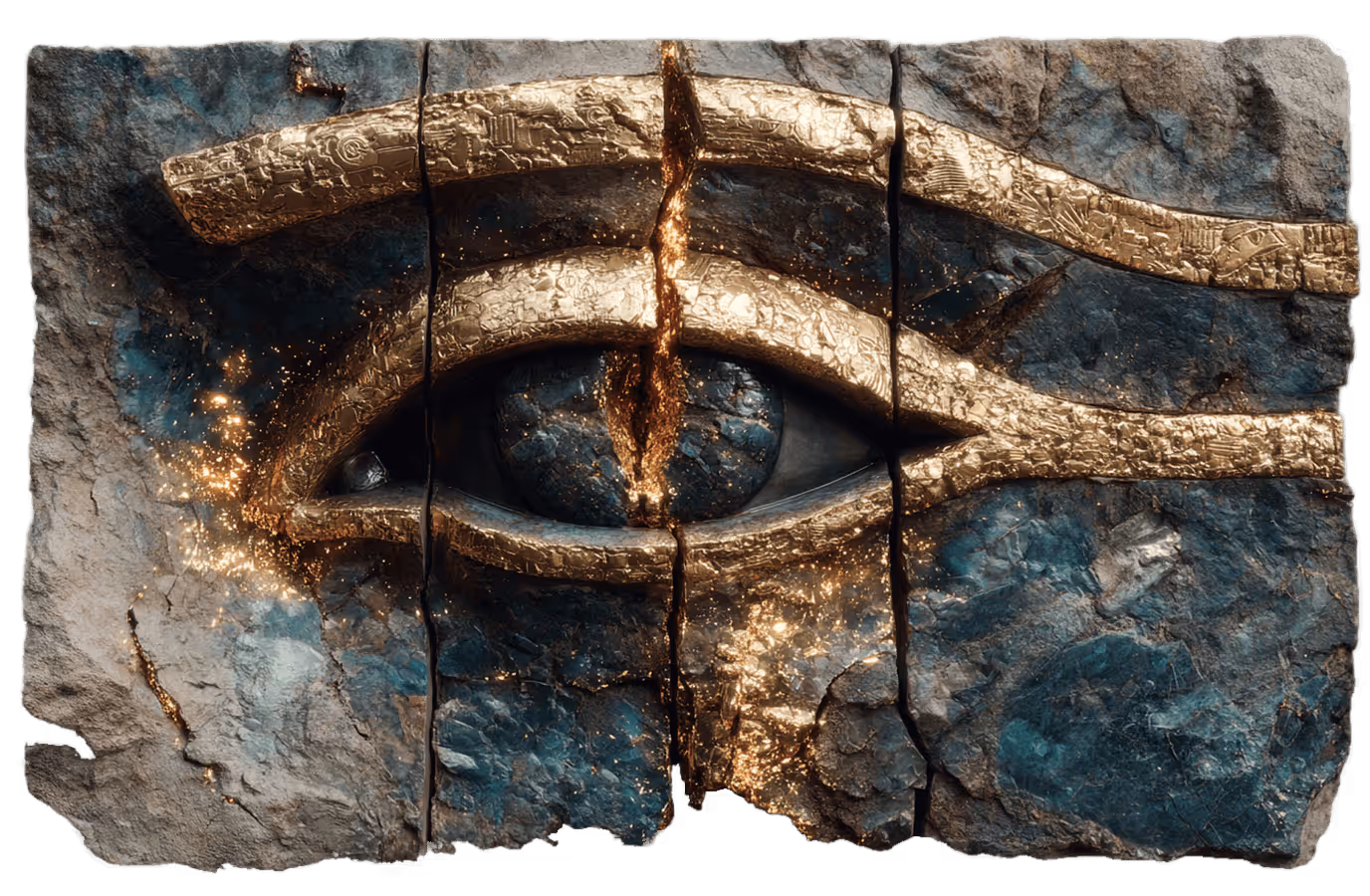 Golden eye carved into stone with glittering magical texture