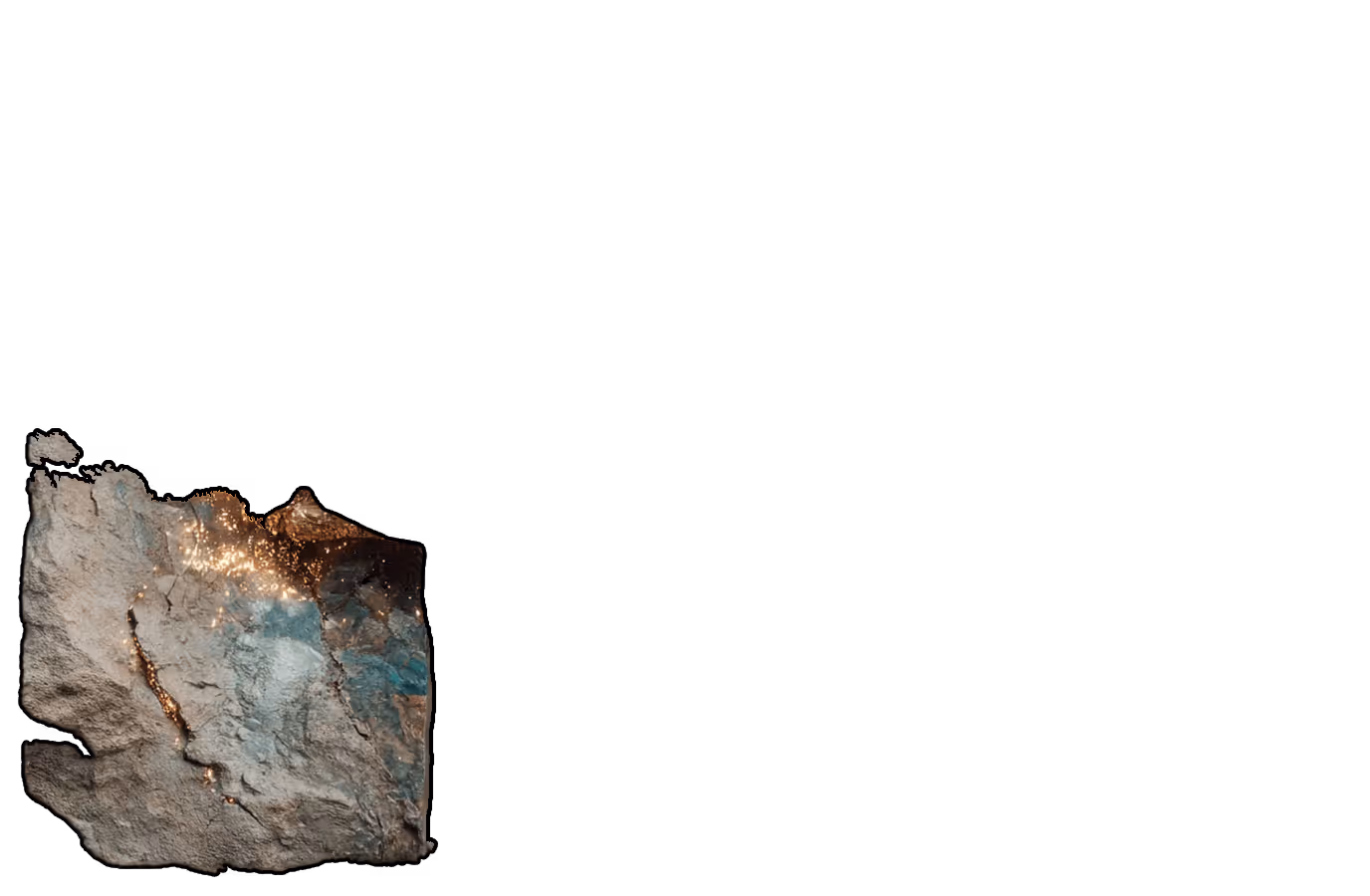 Textured stone fragment with metallic gold-like veins and blue-green coloration