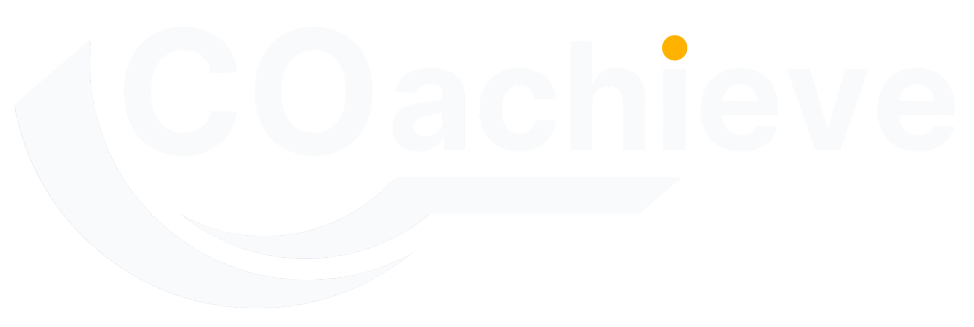 Logo mit dem Schriftzug 'COachieve', wobei der Punkt über dem i orange ist und ein stilisierter weißer Bogen das CO umschließt.