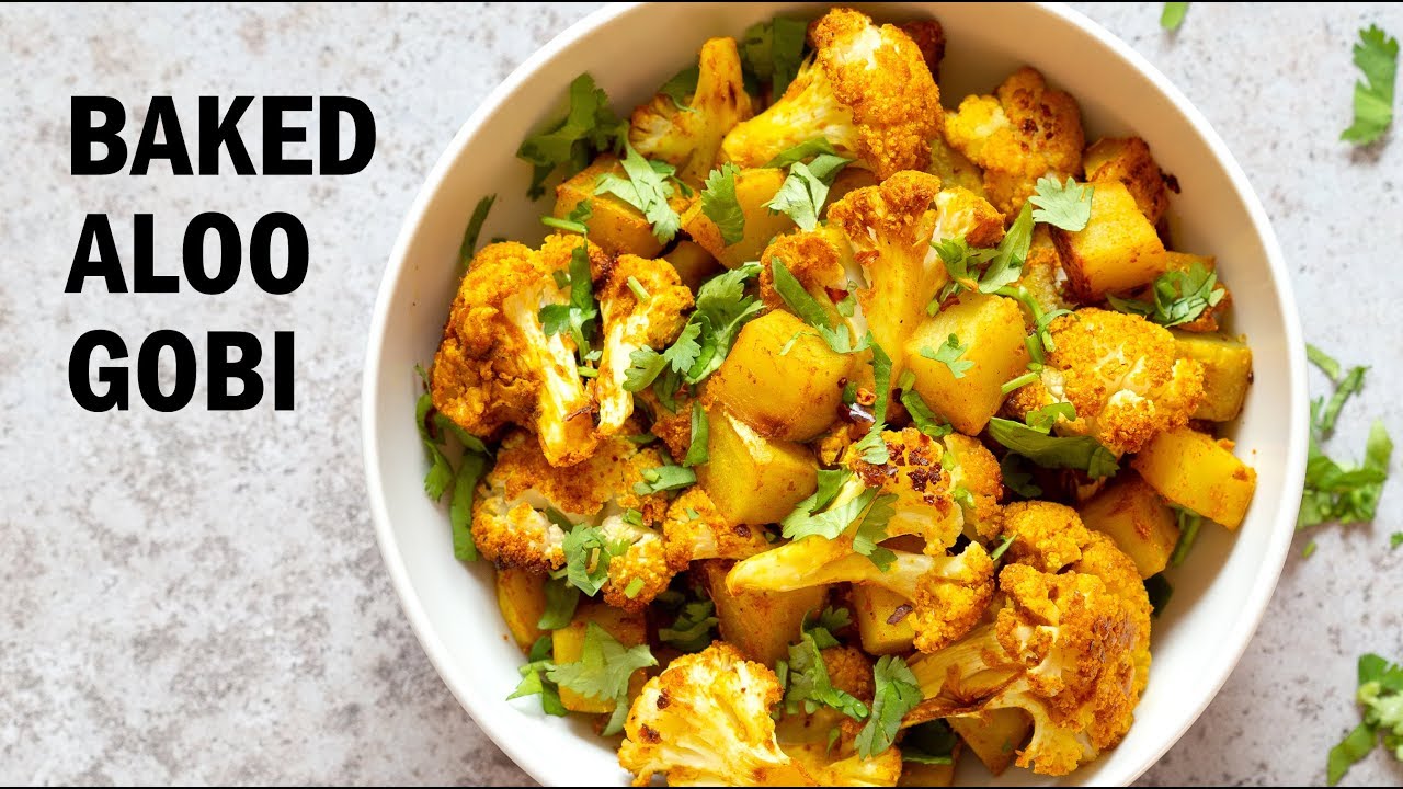 Baked aloo gobi with golden potatoes, roasted cauliflower and Indian spices