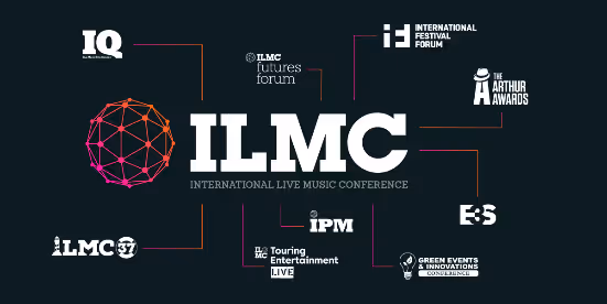 ILMC International Live Music Conference logo with connected logos of related events and forums.