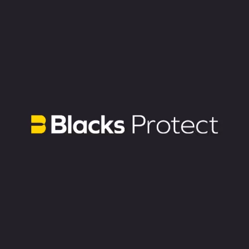 Blacks Protect logo with a yellow and white font on a black background.