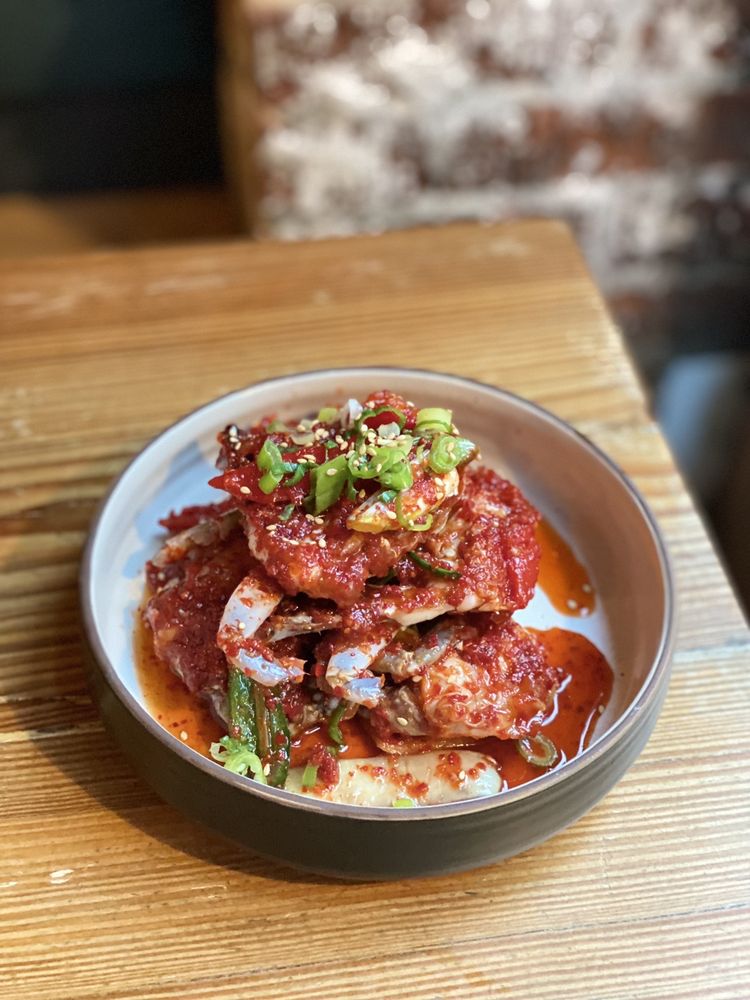 Her Name Is Han NYC spicy marinated raw crab (yangnyeom gejang) in a chili-garlic sauce