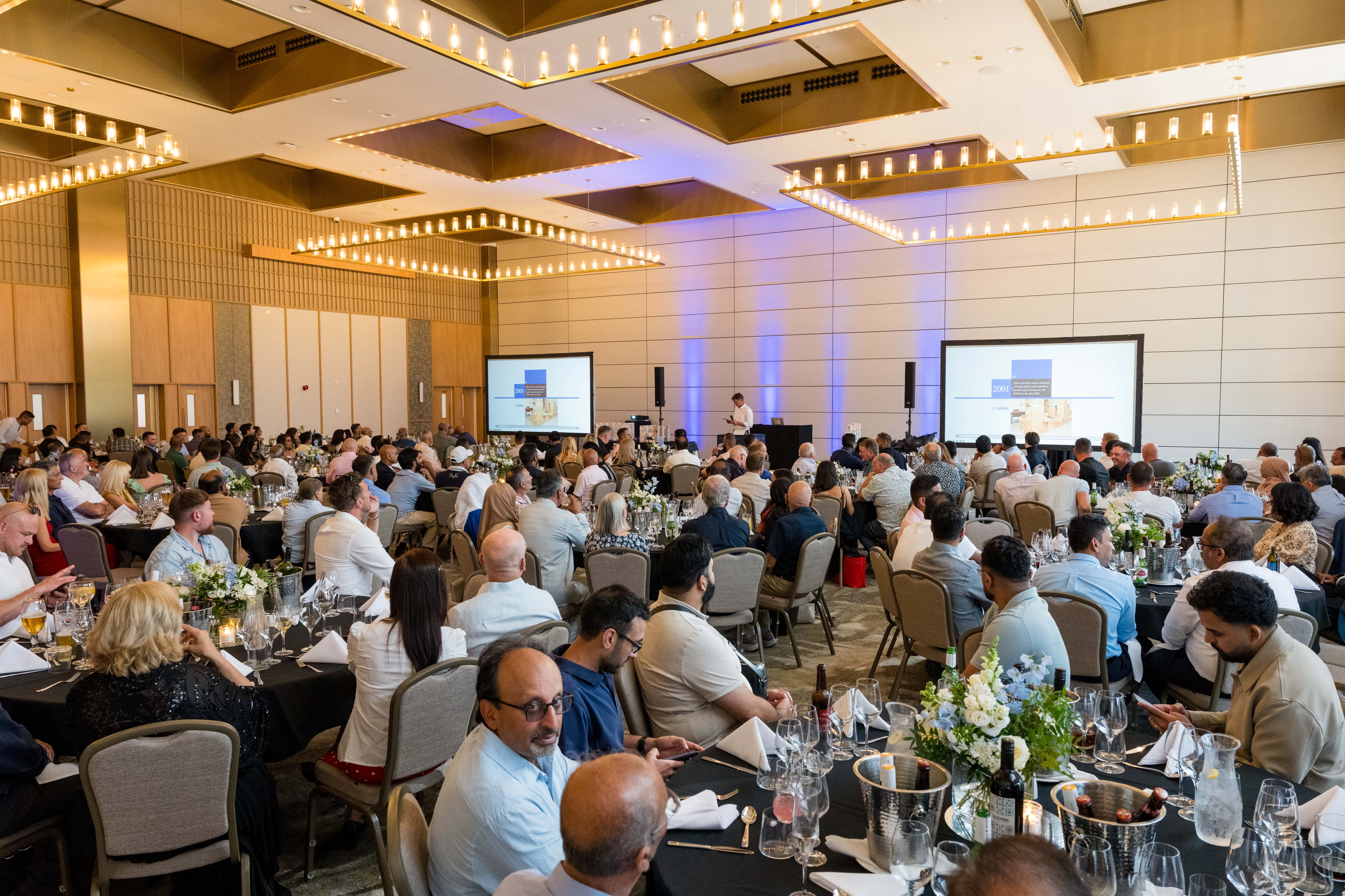 Post golf dinner and prize presentation with large screens