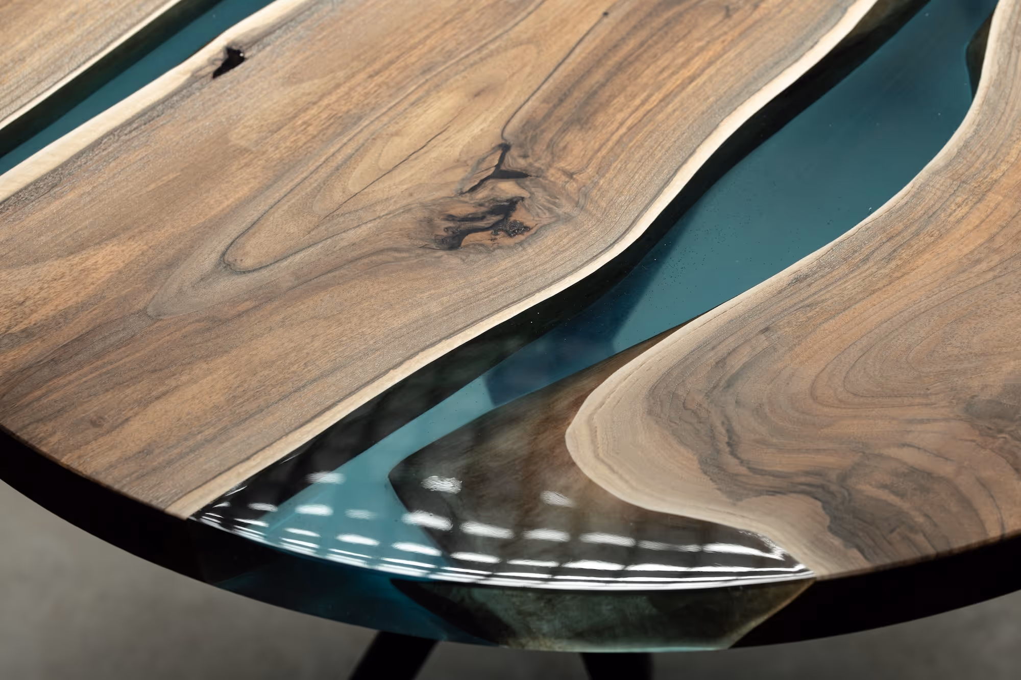 Unique round coffee table with multiple flows
