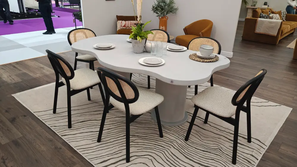 Polished concrete table in a modern dining room
