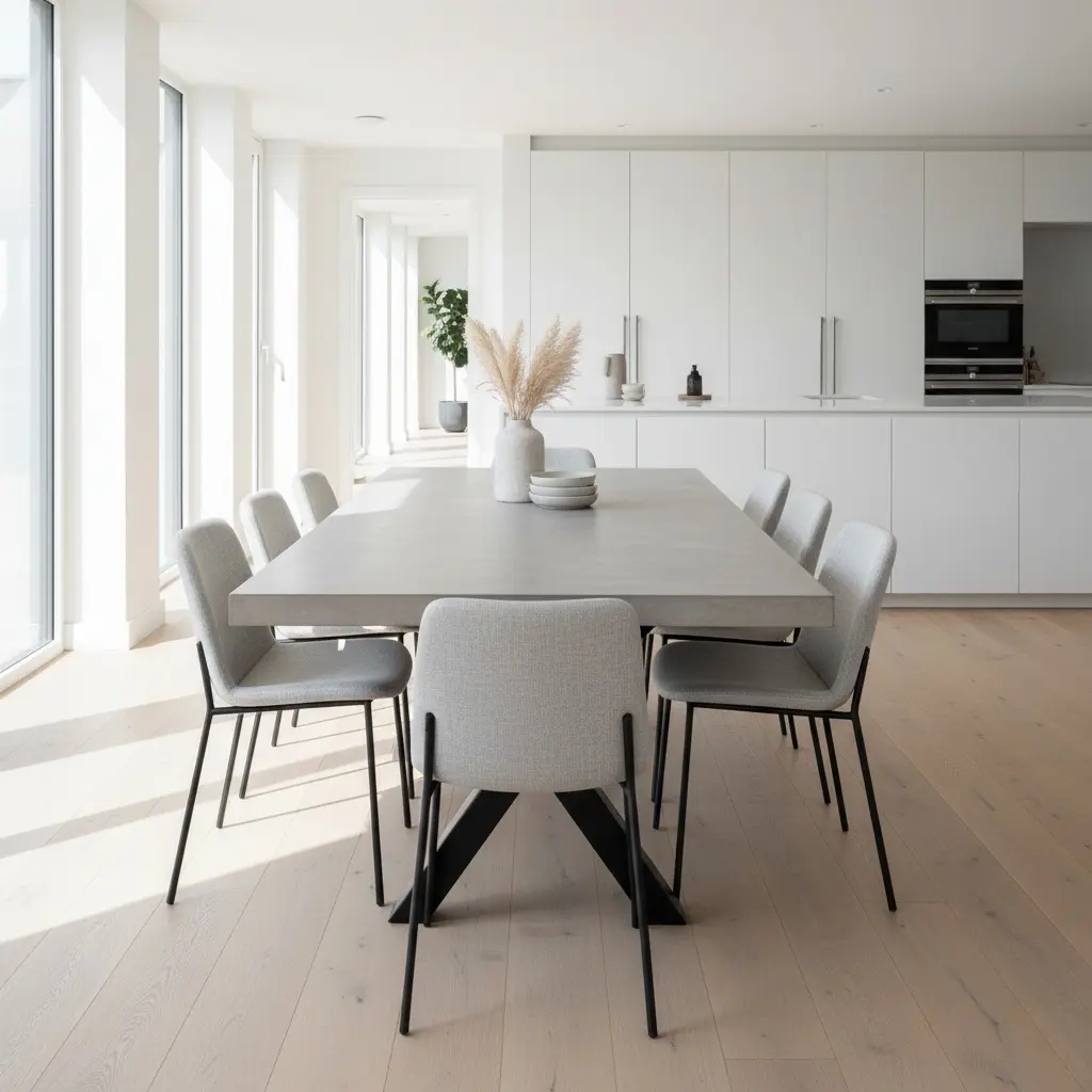 Polished concrete table in a contemporary living space
