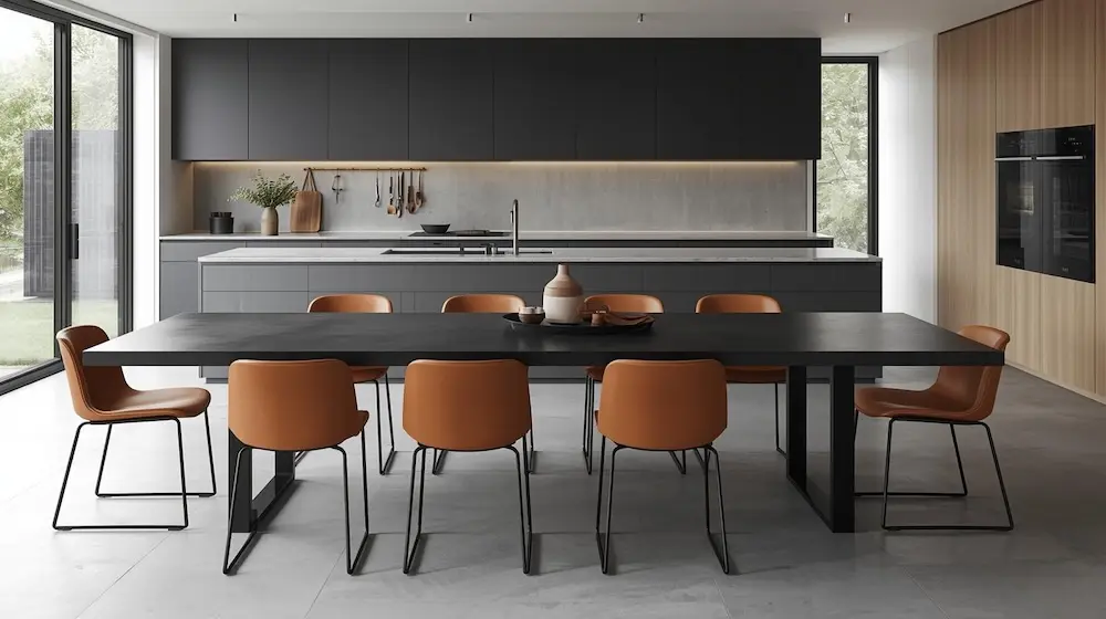 Handcrafted polished concrete dining table made in the UK