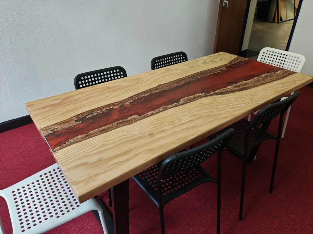 Bespoke resin river table with clear resin centre