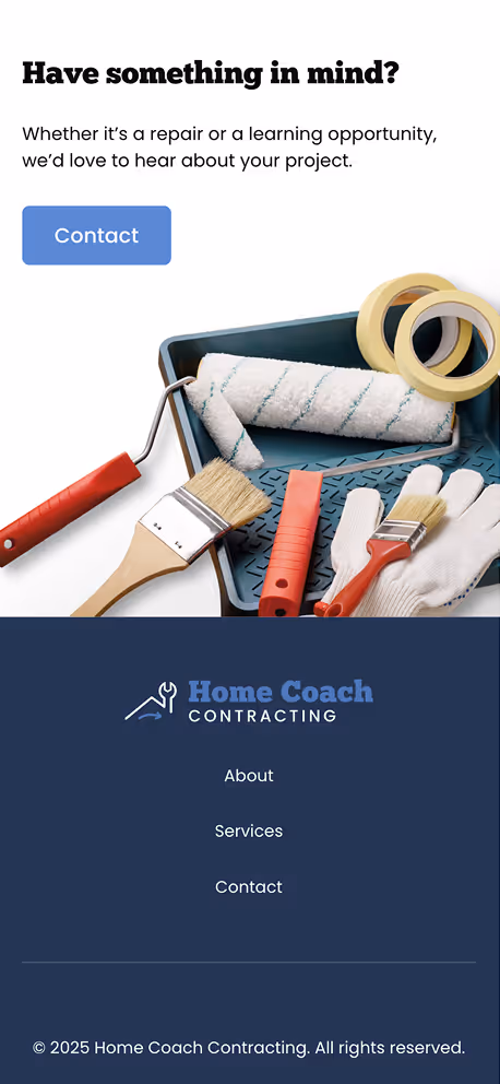 Home renovation tools including paintbrushes, roller, gloves, and masking tape