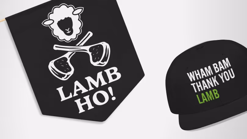 Lamb Ho logo with sheep graphic and playful meat-themed design