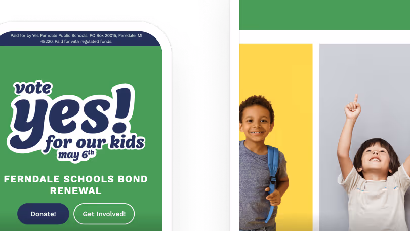 Ferndale Schools Bond Renewal poster with excited children