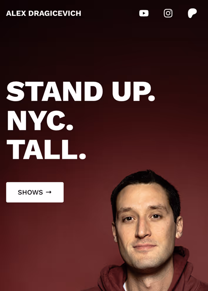 Stand Up NYC comedy show poster with motivational text and comedian
