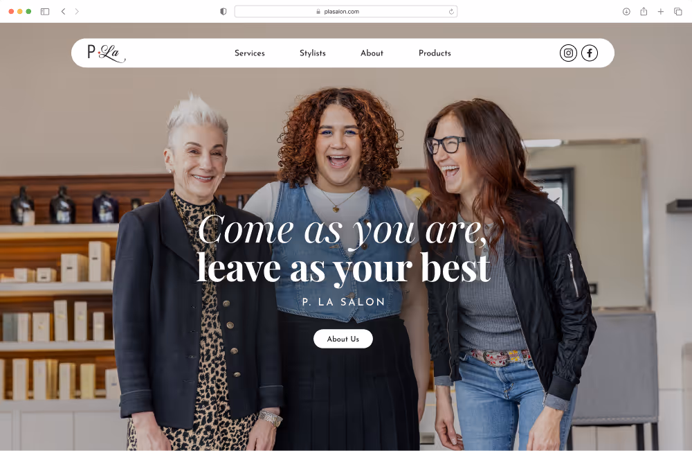 A website homepage with three women laughing.