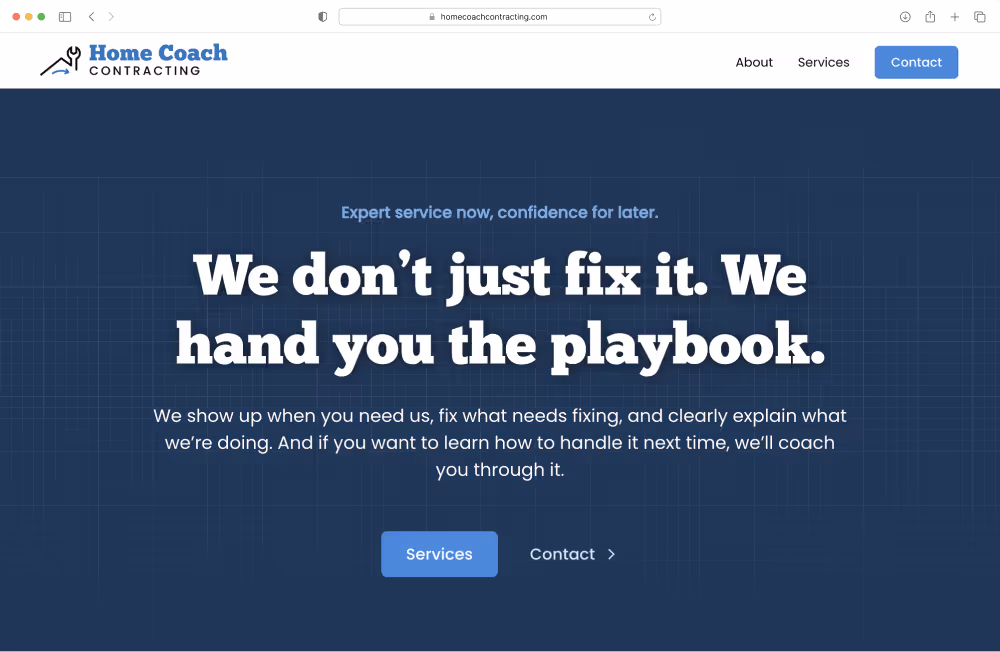 A homepage for Home Coach with bold text.