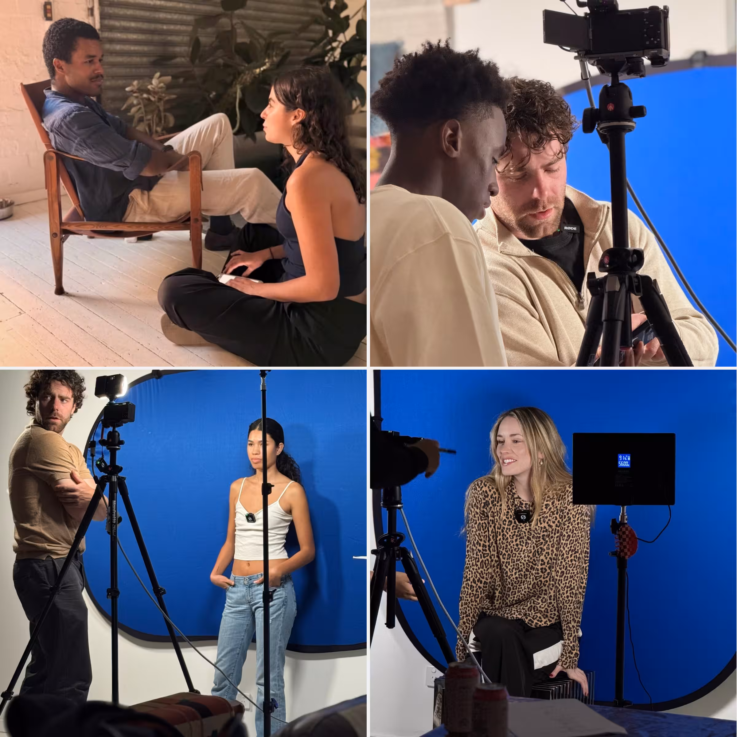 Actors and crew on set during a screen acting class
