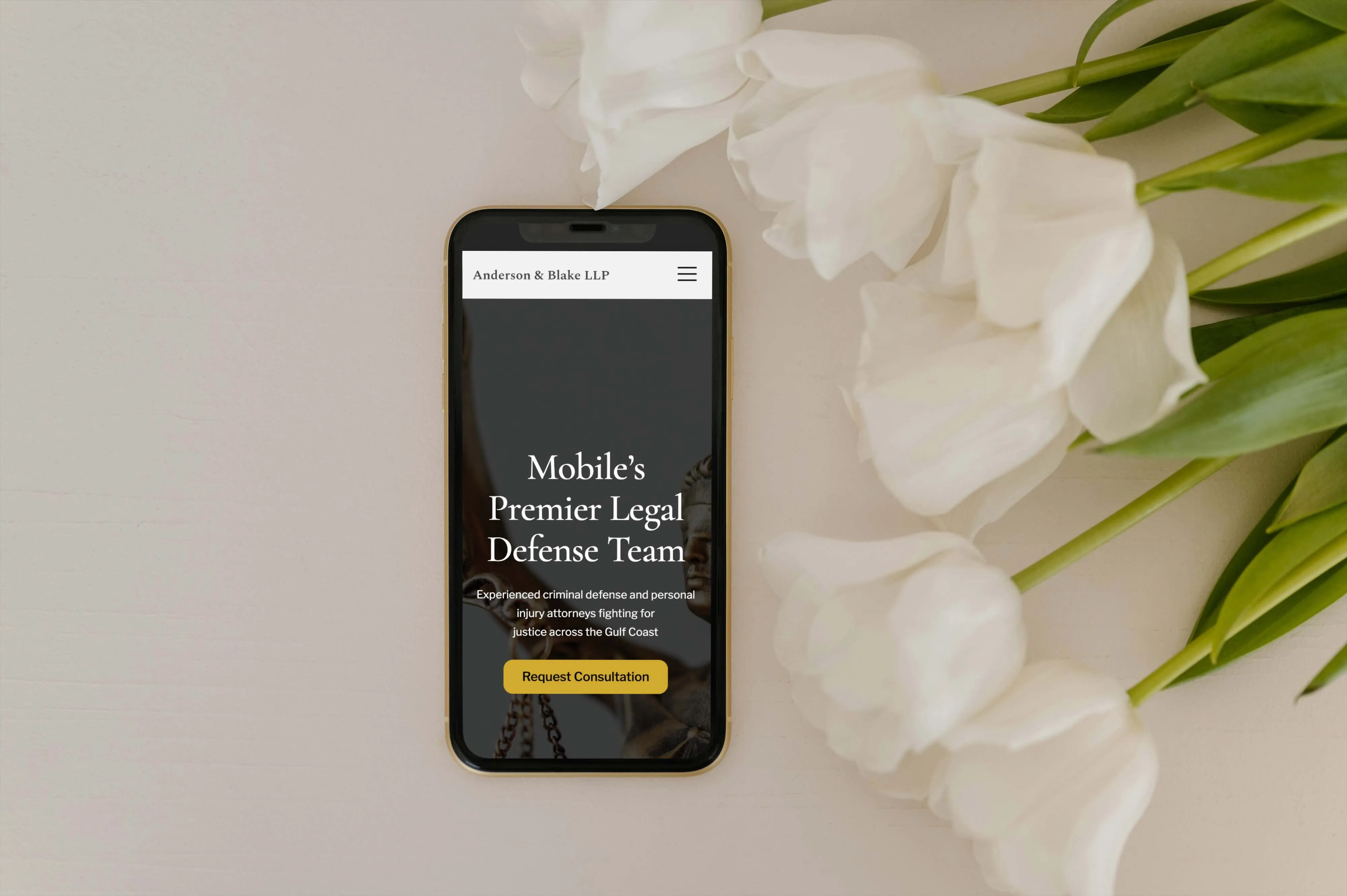 phone mockup for a law firm in portfolio of work