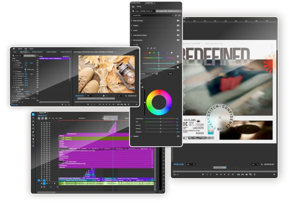 Proses editing video untuk konten promosi dan motion graphic oleh Dwisans Creative