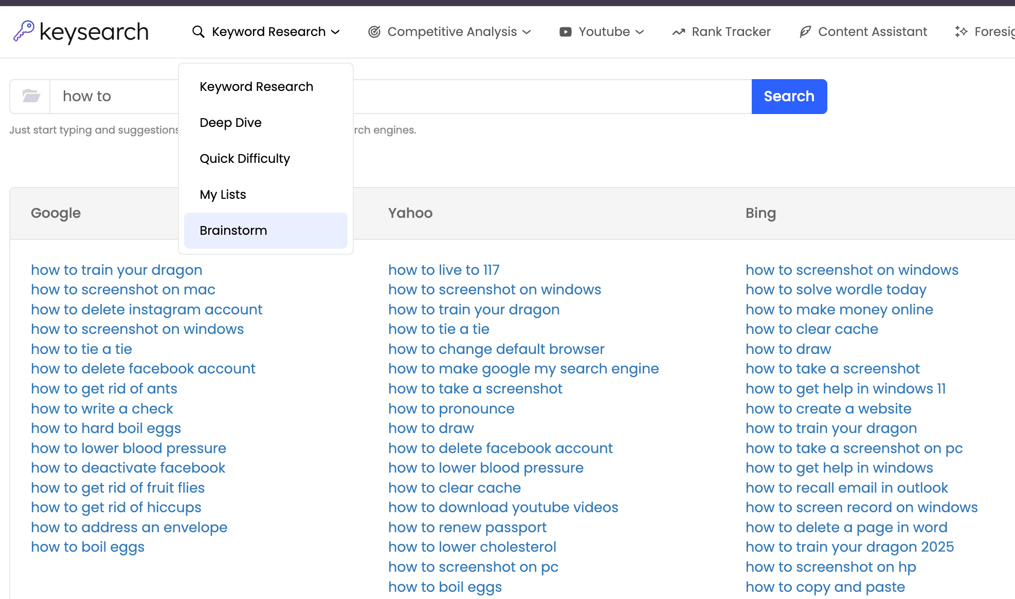 Keysearch brainstorm section