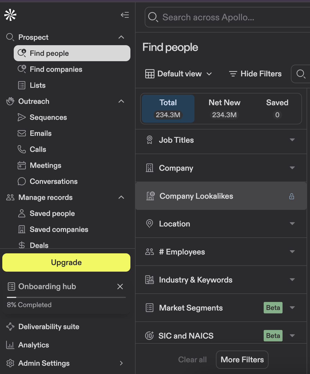 Apollo.io search options