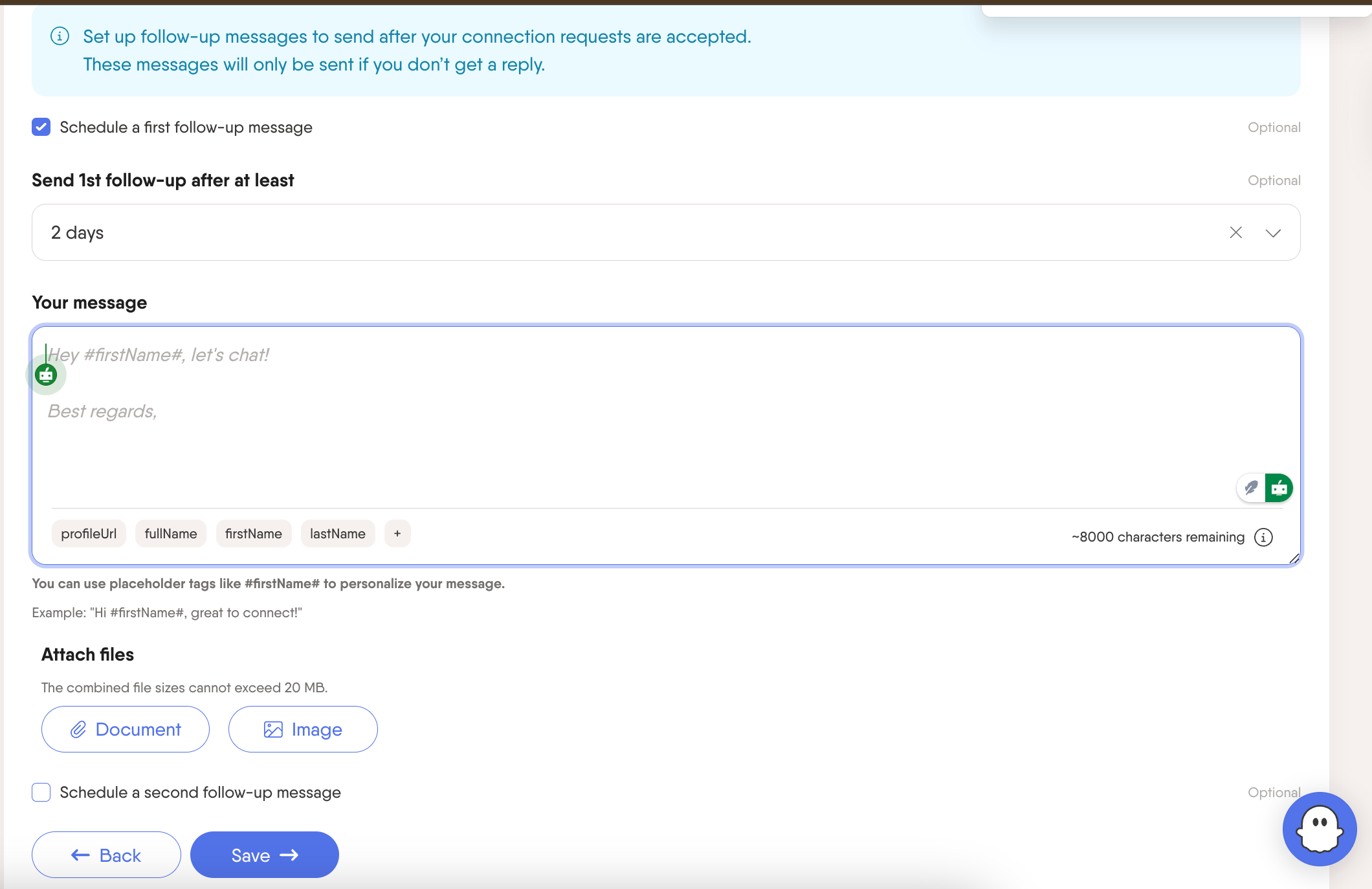 PhantomBuster messages writing
