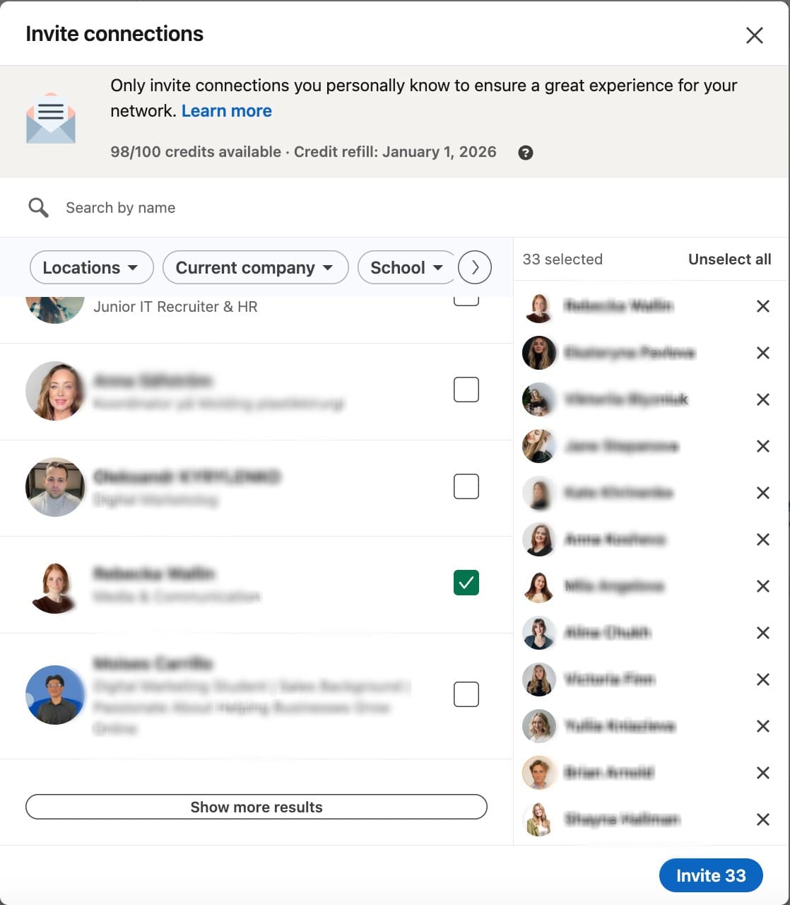 My personal connection sent example