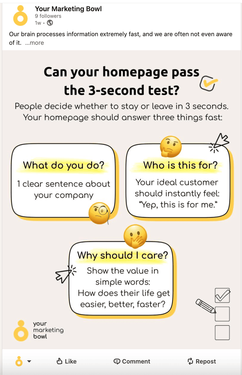 Three-second page test post