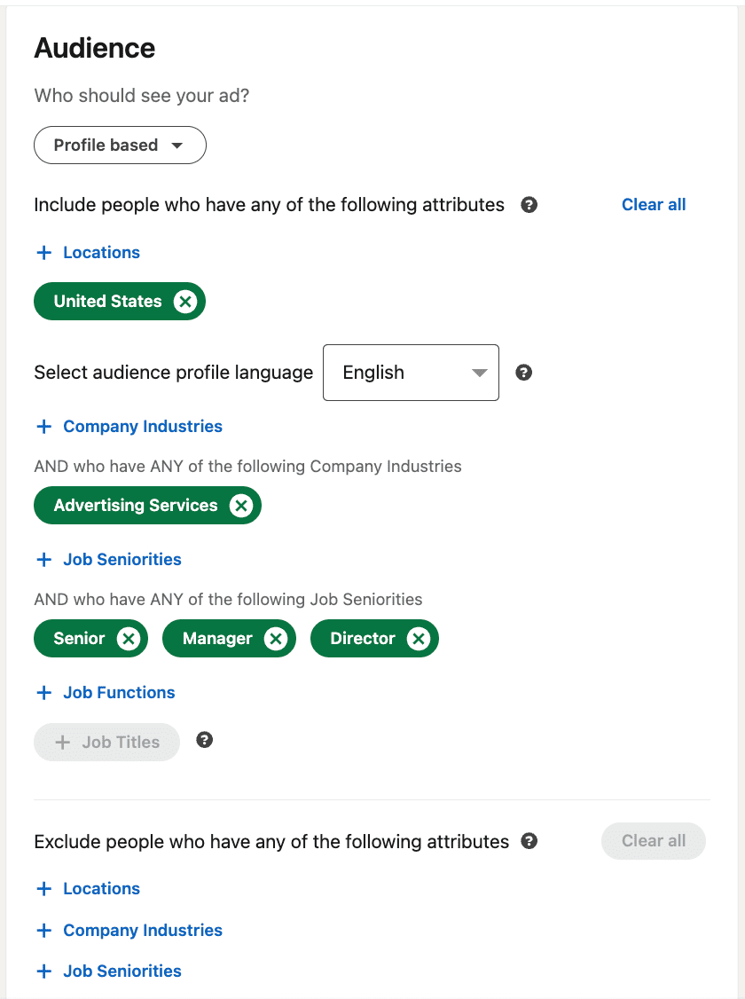 Audience setup example