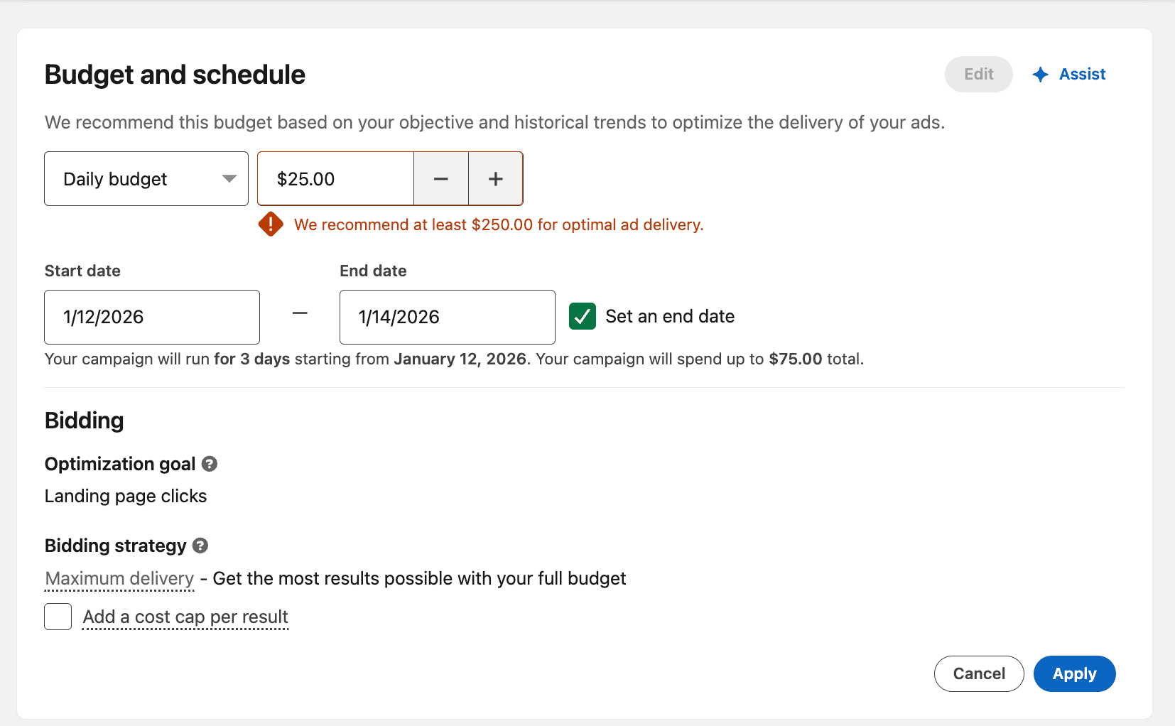 Setting campaign budget